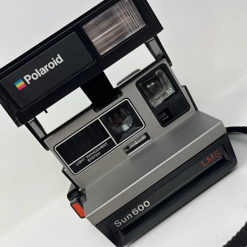 Vintage Polaroid Sun 600 LMS Instant Film Camera Silver Face Built-In Flash